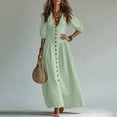 thumbnail image 4 of Guieoi Womens Dresses Fall Plus Size V-Neck Loose Casual Short-Sleeve Button-Down Dress Green XL, 4 of 7