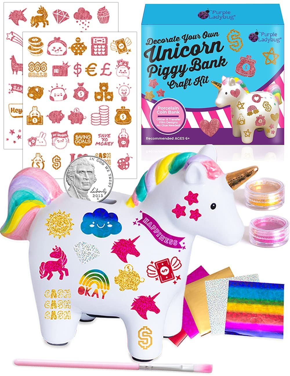 New Pink Unicorn Horse with Rainbow Mane & Tail Piggy Bank Coin Money Holder 