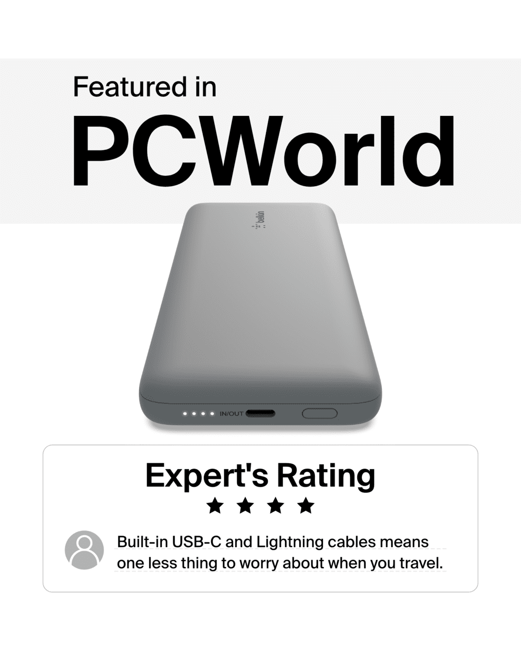 Belkin Portable Charger, Power Bank 10000 mAh, 23W w/Integrated Lightning Cable & USB-C Cable - iPhone Charger Battery Pack for Apple iPhone 16, 15, 14, Galaxy S25, Pixel 9, Travel Essentials - Gray