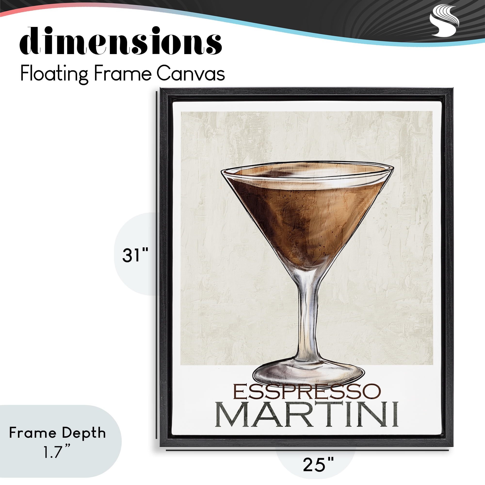 Stupell Industries Sophisticated Espresso Martini Black Framed Floater Canvas Wall Art, design by Kim Allen