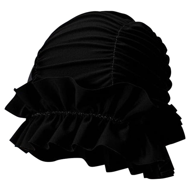 Gorro Natación Plisado Con Y Borde Hongo Circunferencia La Cabeza Ampliada Protección para Los Oídos Que No Aprieta Gorro Natación Aguas Termales (negro)