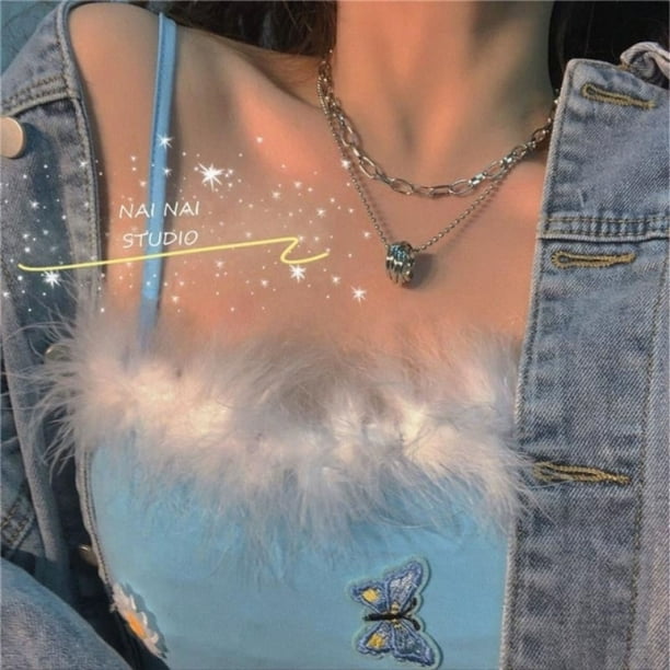 Gargantilla Con Colgante De Cereza De Mariposa En Forma De Corazón Cadena De Plata Accesorios De Joyería