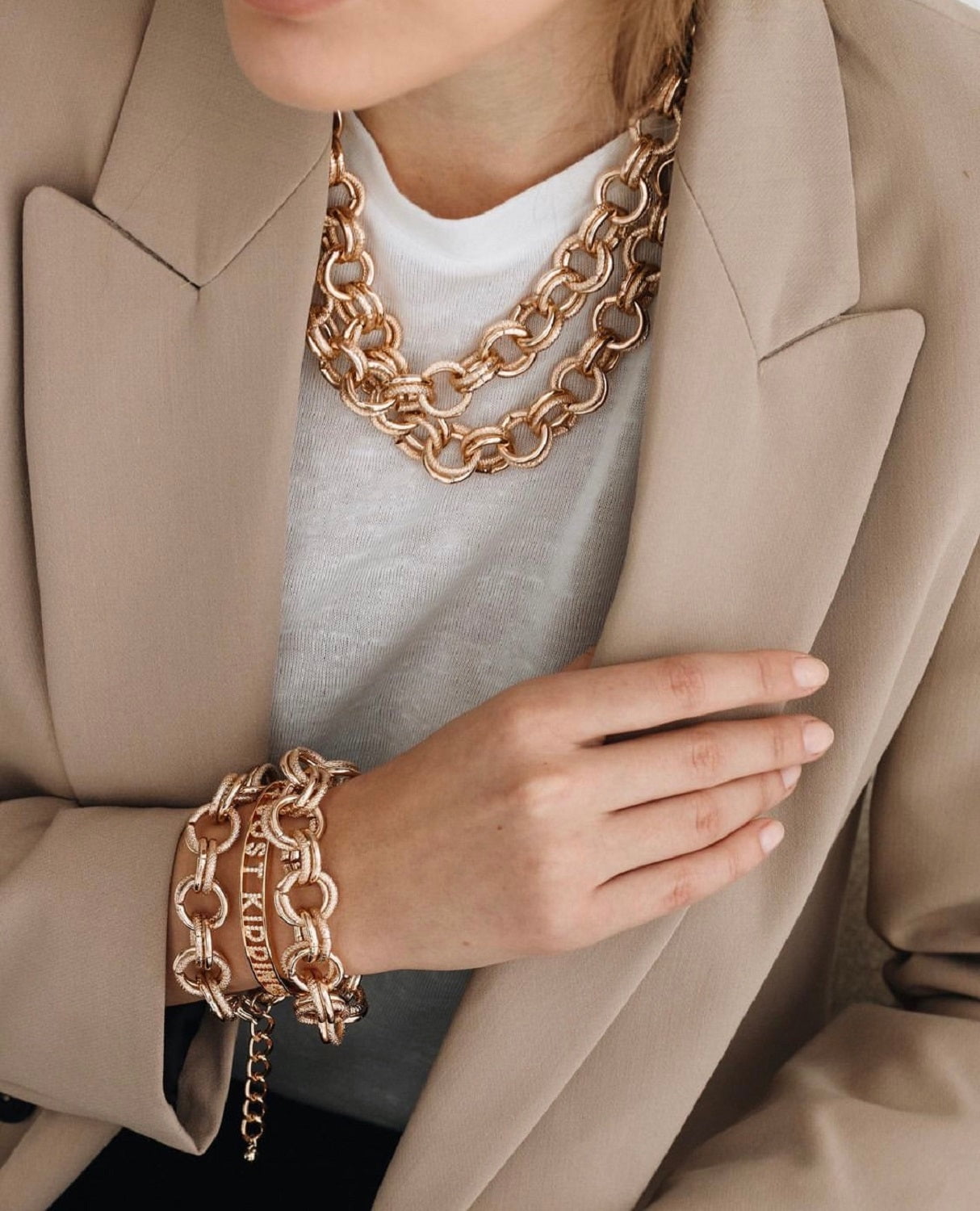 Cerem Duo Link Chain Choker Necklace - 14K Gold Plated Statement Necklace 15 in