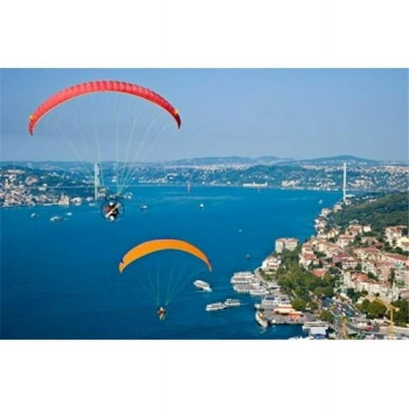 Paragliding Extreme Sport Bosphorus Istanbul Turkey Poster Print by Ali Kabas - 26 x 18 in.