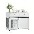 thumbnail image 2 of Noble House 39.37" Modern Dog Crate Furniture with Sliding Barn Door and Drawers, Pet Kennel with Lockable Wheels, White, 2 of 14