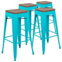 Flash Furniture Cierra 30" High Metal Indoor Bar Stool with Wood Seat in Teal - Stackable Set of 4