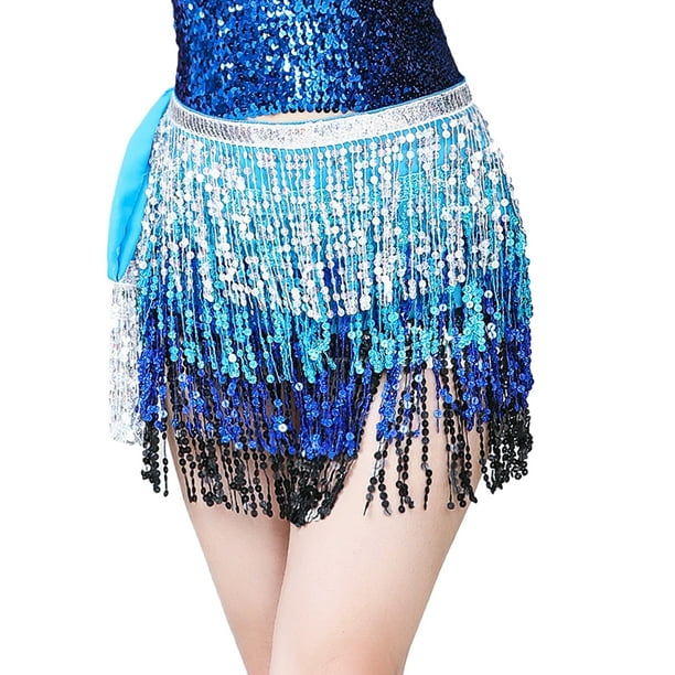 Lentejuelas Hip Tassel Boho Colcomx danza del vientre Azul negro