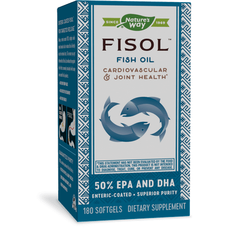 Nature's Way Fisol 50% EPA and DHA Enteric-Coated Fish Oil, No Fishy Burp-Back, 180 Softgels