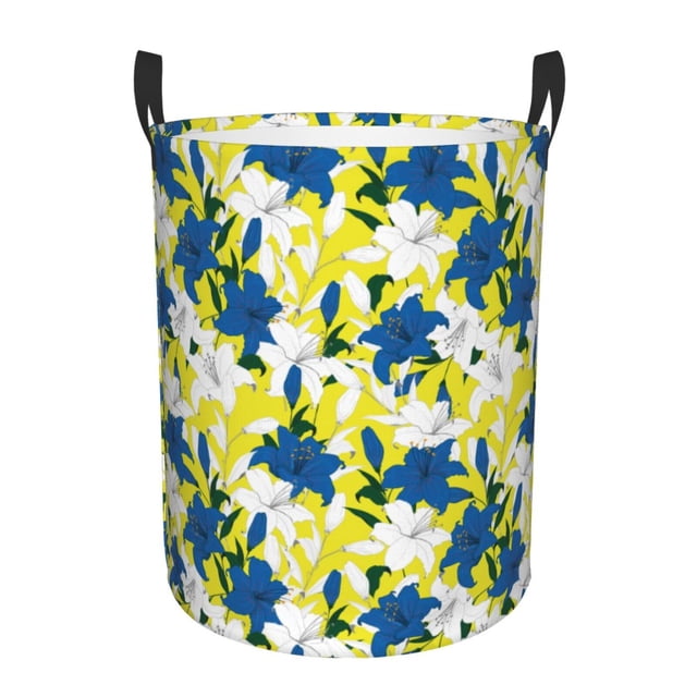 Balery Lilies Flowers Cesta de ropa redonda con asas, impermeable, independiente, para ropa, juguetes, dormitorio y familia-Small