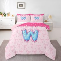 Feelyou Monogrammed W Full Size Comforter Sets, Bowknot Love Heart Bedding Sets, 3pcs