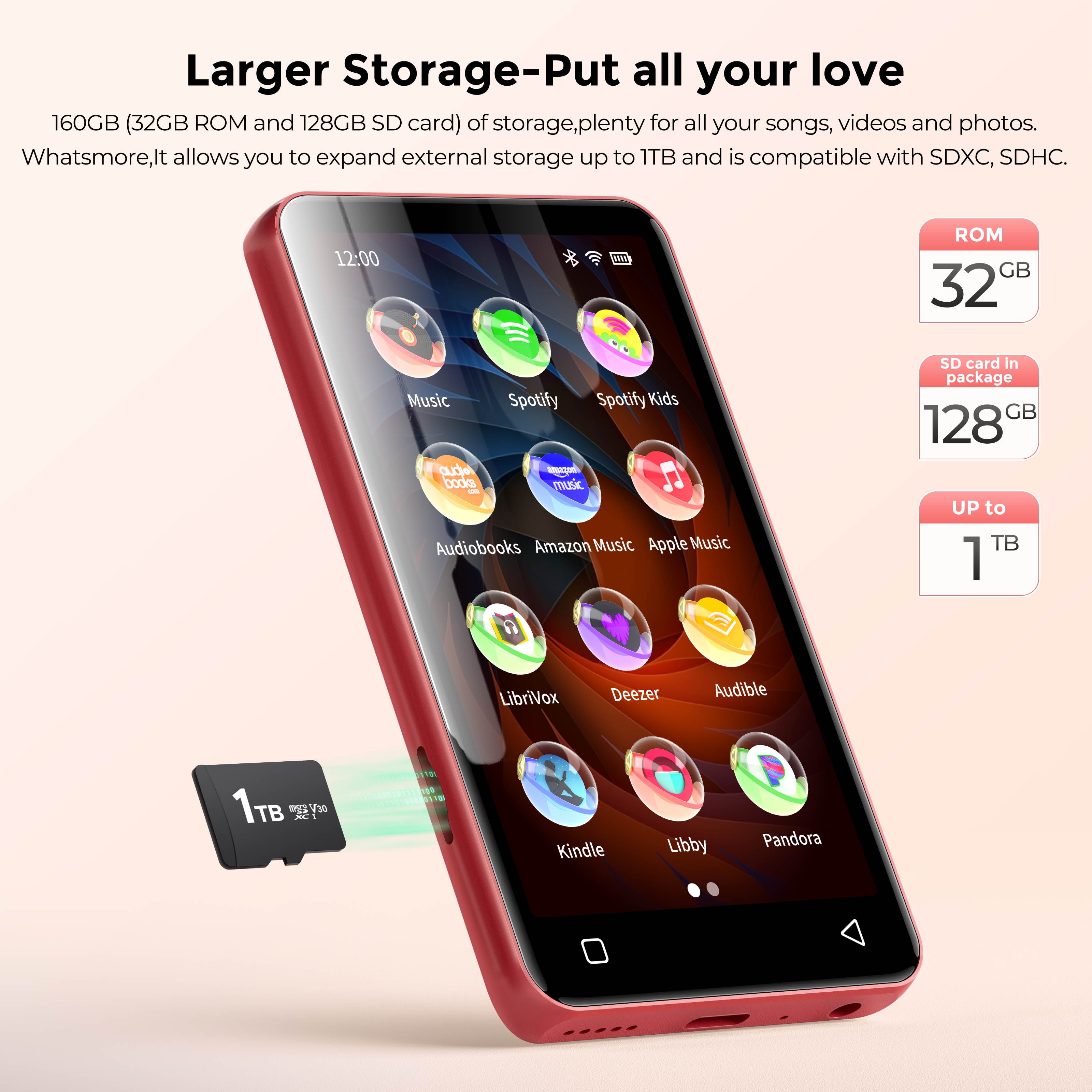 Adevena 80GB MP3 Player With Bluetooth And WiFi, 4-inch Touchscreen MP3 - View #6