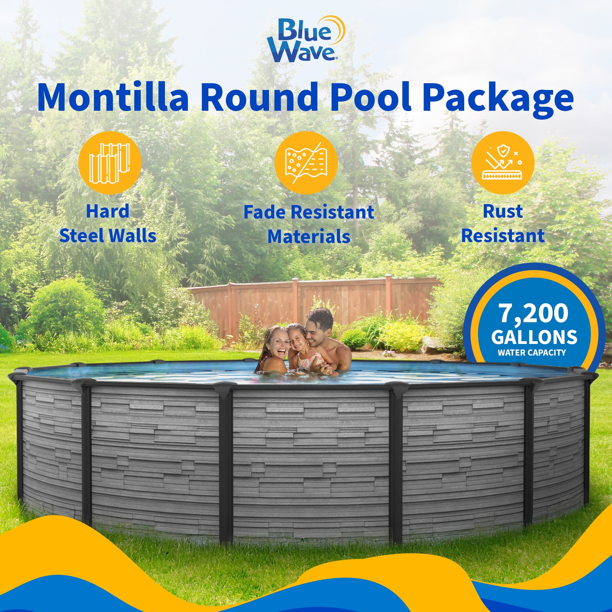 Blue Wave Montilla 18-ft Round 52-In Deep Above Ground Swimming Pool 6in Top Rail Metal Wall Swimming Pool Package