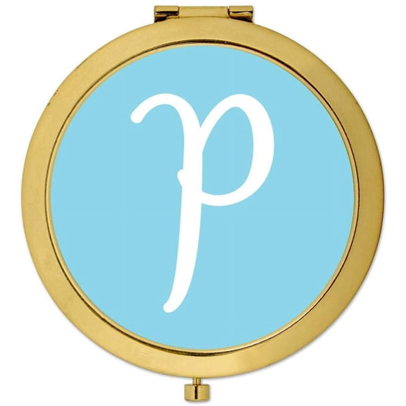 Koyal Wholesale Gold Compact Mirror Bridesmaid's Wedding Gift, Baby Blue, Monogram Letter P, 1-Pack