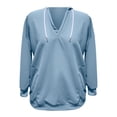 thumbnail image 3 of VISALY Hoodie Oversized Sweaters Knitted Sweaters Ribbed Tops Solid Color Long Sleeved Casual Sweater Loose V Neck Tunic Tops with Pockets Sweaters Dressy Casual Basic Tops Long Sleeve Jacket Blue Xxl, 3 of 4