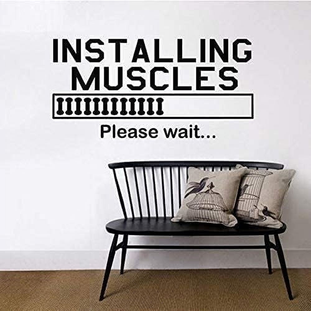 QTH Installing Muscles Quote Wall Decal Gym Bodybuilding Vinyl Wall Sticker Sport Fitness Motivation Gym Decoration Wall Art Mural Sports AY976 (Black, 42x85cm)
