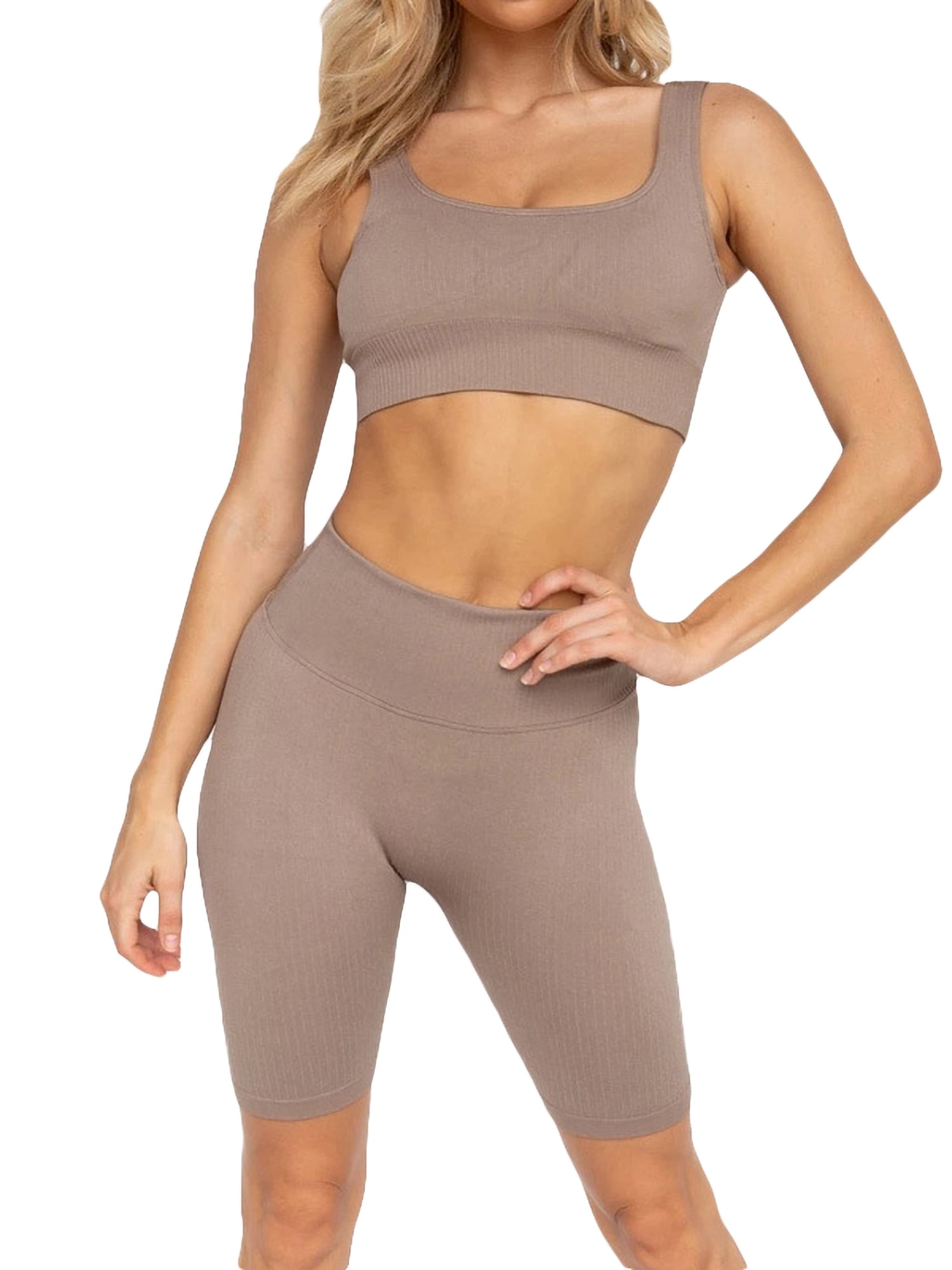 Women 2Pcs Seamless Yoga Suit Crop Top Leggings Sports Bra Pants Fitness Gym Set 