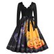 thumbnail image 1 of Disfraces de Halloween con estampado de calaveras para mujer, manga larga, años 50 y 60, vestido de fiesta de noche para ama de casa, disfraces de cosplay elegantes y aterradores, 1 of 5