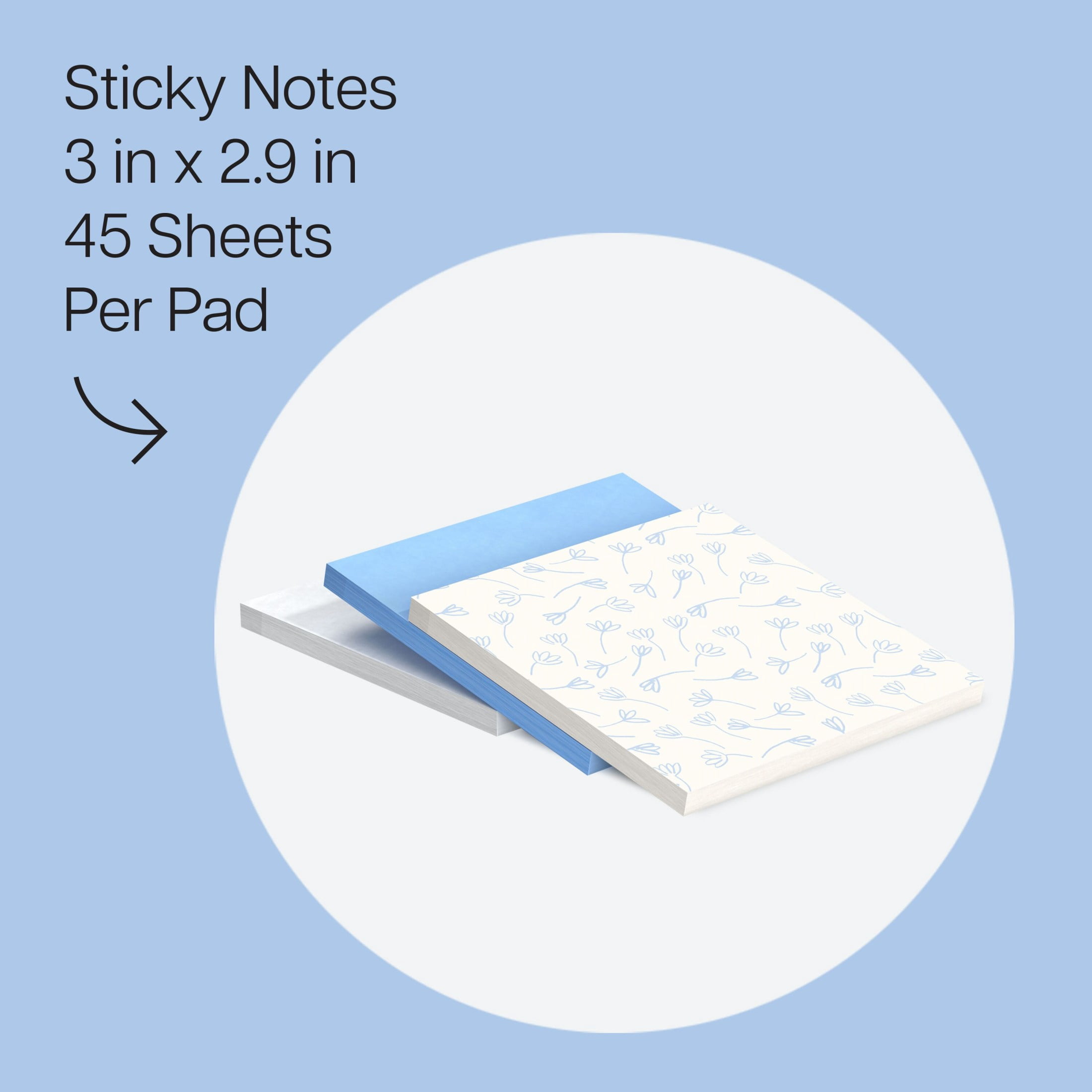 Post-it Sticky Notes, Blue Cottage Design, 3 in. x 2.9 in., 3 Pads