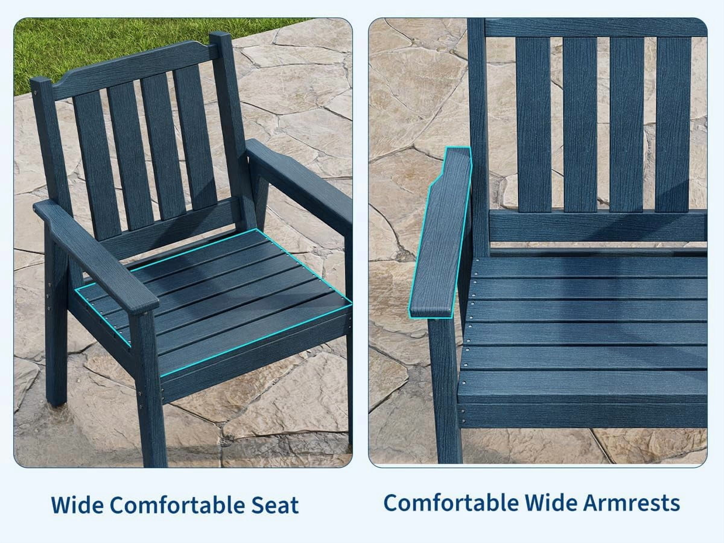 EliteEdge Set of 2 23.9" Wide HDPE Patio Dining Chairs, 650LBS Capacity All-Weather Armchairs with Slatted Seat, Heavy Duty Modern for Garden, Poolside, Deck,Blue