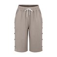 thumbnail image 4 of Cotton Linen Pants for Women Summer Casual High Waisted Drawstring Beach Bermuda Shorts by Yigetop Khaki XL, 4 of 7