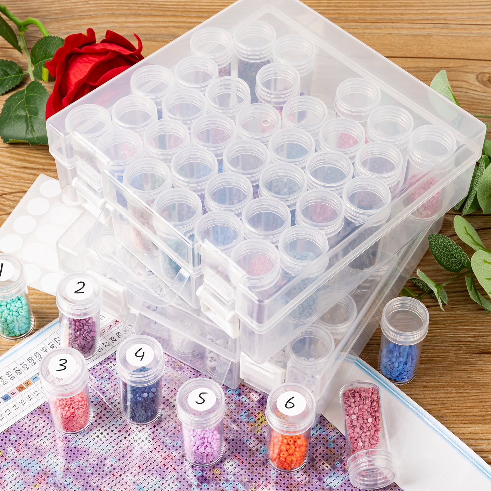Bead Organizer, Bead Storage Containers, 42 Grids Diamond Painting Storage Containers Transparent Diamond Painting Art Accessories Small Storage Container for Beads Seeds Glitter Rhinestones (2 Pack)