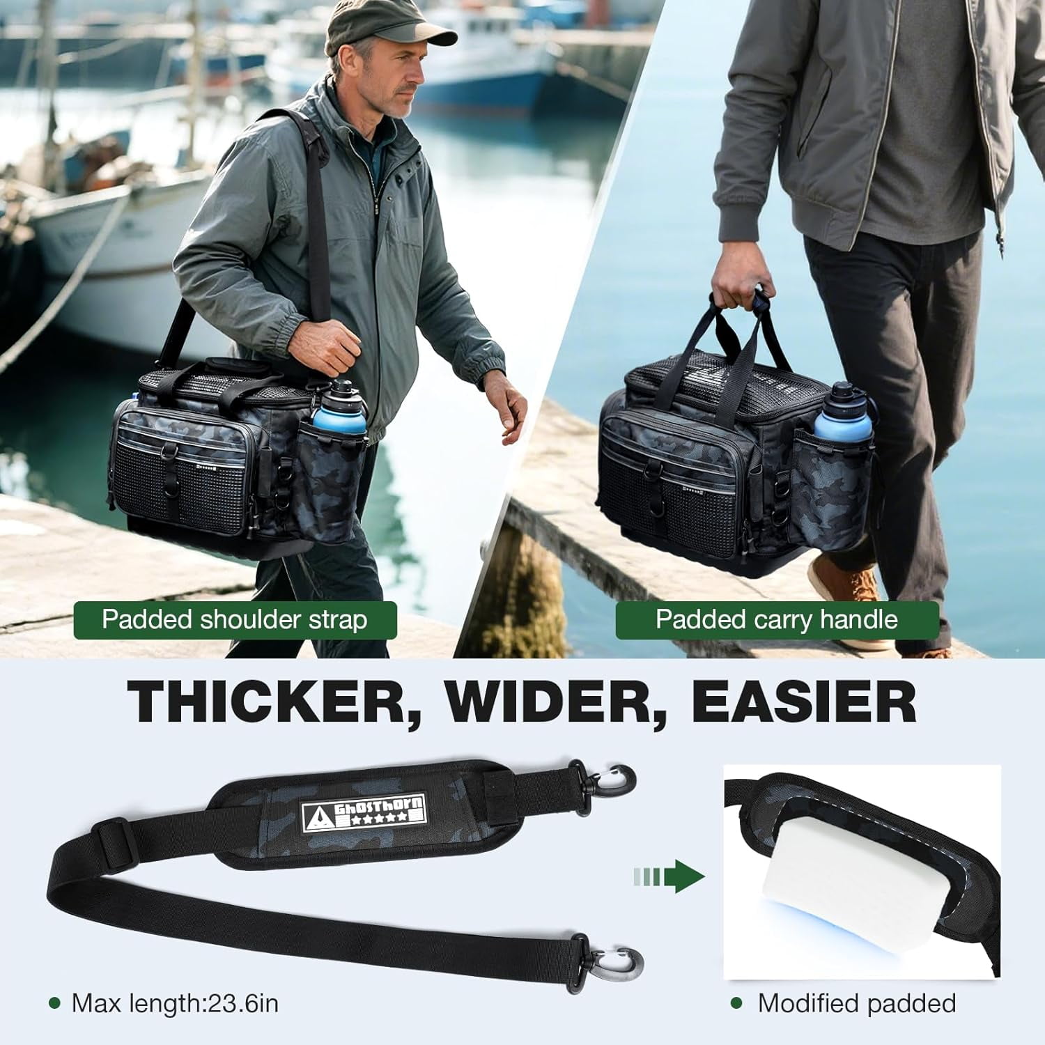 Fishing Tackle Box Organizer with 4 Waterproof Trays and Rod Holder for Lures