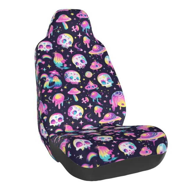 Wukai Skull mushroom space Full Set Car Seat Covers with Soft Padding Universal Auto Front Seats Protector and Cushion Mat