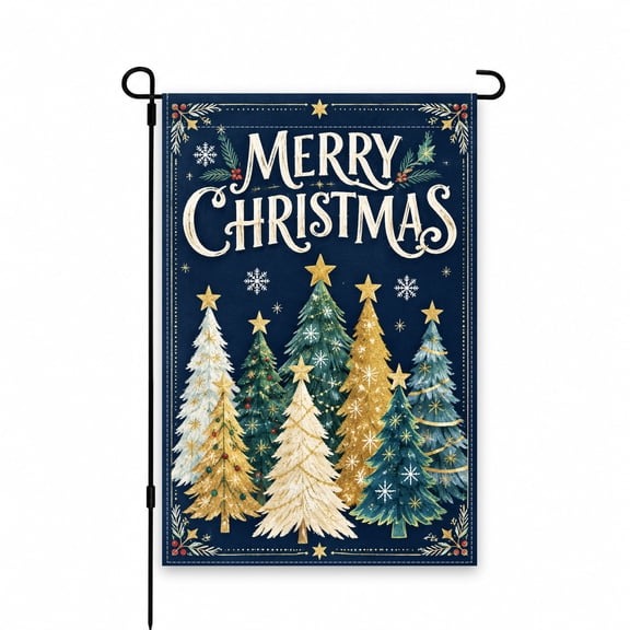Merry Christmas Garden Flag 12x18 Inch - Festive Christmas Tree Design with Snowflakes - Perfect for Holiday Yard, Lawn, Patio, Porch Outdoor Decor