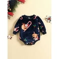 thumbnail image 2 of Qiylii Baby Girls Boys Christmas Velvet Romper Infant Santa Print Round Neck Long Sleeve Flannel Jumpsuits Autumn Winter Bodysuits,3-24M, 2 of 9