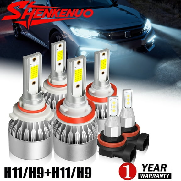 For Honda Civic 2016-2020 LED Headlight High Low Fog Light Bulbs 6000K Xenon White Pack of 6