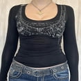 thumbnail image 3 of Ladies‘ Gothic Tops with Slim Fit and Rhinestone Chain Print on Long Sleeves, 3 of 5