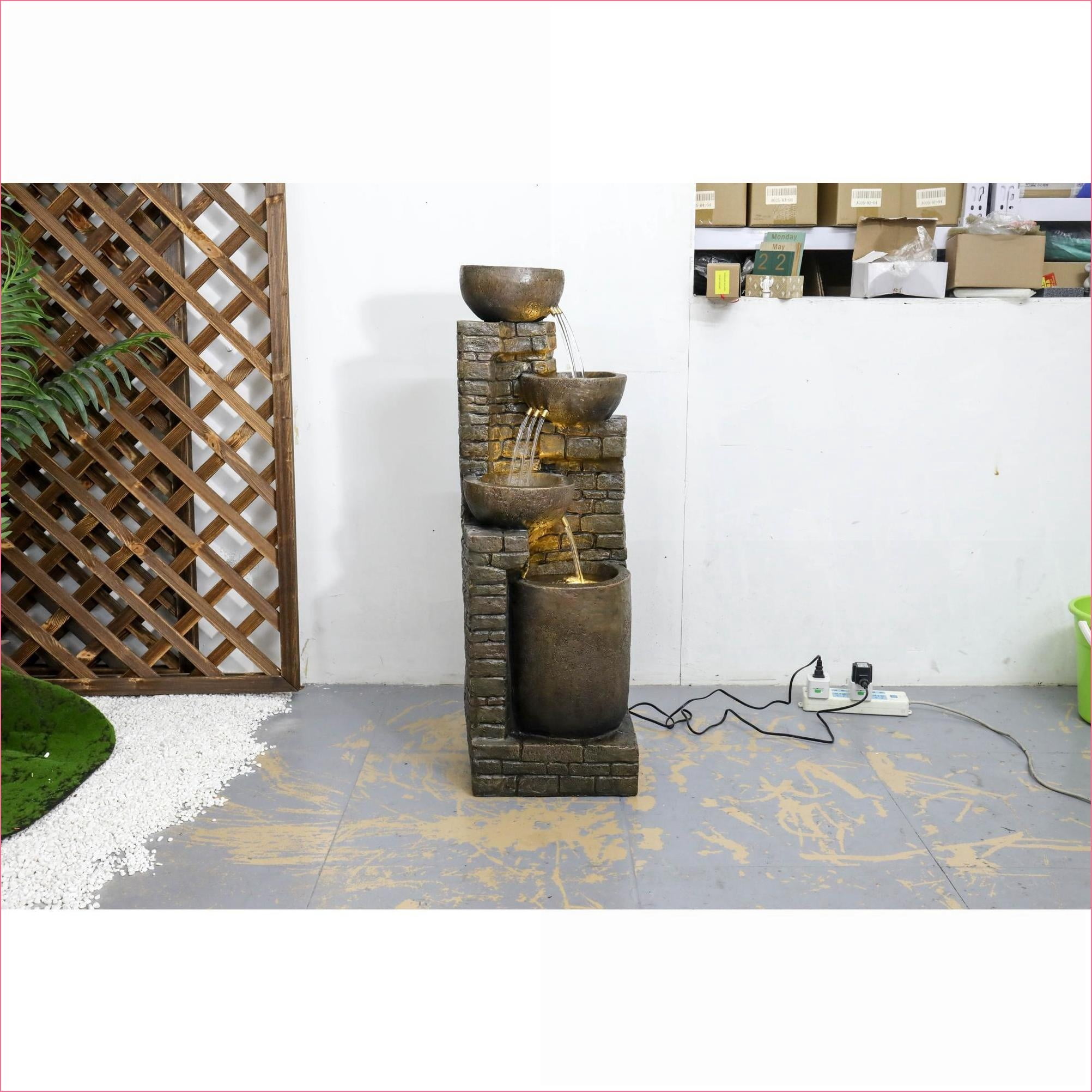 Fountains Outdoor Garden Patio 38.2"H Stacking Bowl Fountain with LED Lights | Fuente | Jardín | Exterior | Resin | Tiered Waterfall