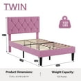 thumbnail image 2 of VECELO Twin Size Platform Bed Frame Upholstered Beds with Height-Adjustable Linen Button Tufted Headboard, Bed Frame, Pink, 2 of 8