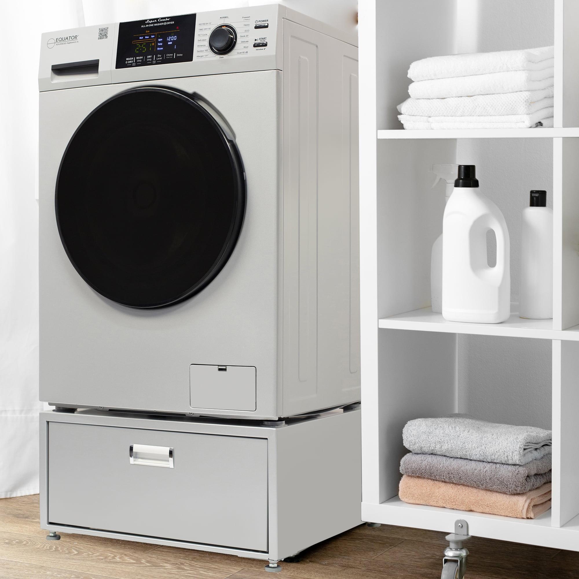Equator All-in-One Washer Dryer VENTED-DRY 30% FASTER than Condense 15lb 110V with pedestal, Adjustable legs and Sanitize Cycle