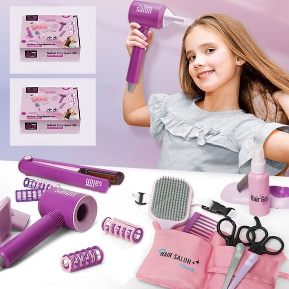 Realistic Kids Hair Salon Pretend Play Set for Girls, Toddler Hair Stylist Role Play Kit with Hair Dryer Scissors Combs, Educational Fine Motor Skills Toy, Birthday Gift for Girls Ages 3-6 Years Old