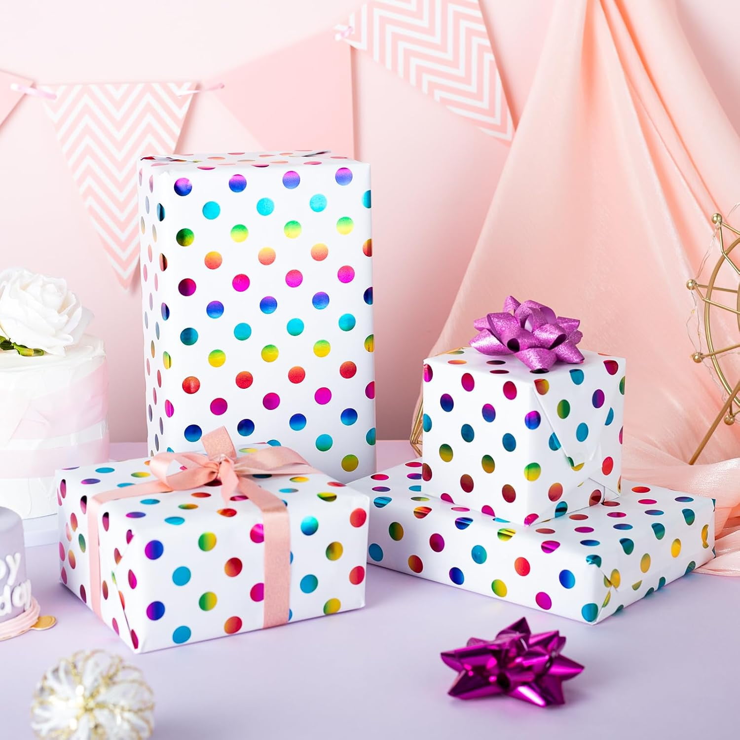 Colorful Polka Dot Wrapping Paper,Gift Wrapping Paper, Rainbow Polka-Dot Gift Wrap for Present Packaing, Boy Girl Birthday, Party, Holiday,Christmas and Celebrations(17 Inch X 16.5 Feet)