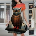 thumbnail image 2 of Owl Art Print Women's Classic Swing Skater Dress Casual Work Party Cocktail Dresses, 2 of 6