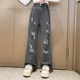 thumbnail image 4 of JHLZHS Kids Baseball Pants Black Girls' Fashionable Distressed Denim Jeans and Wide Leg Pants for Spring and Autumn Jeans for Girls 10-12 Trendy Baby Girl Pants 6-9 Months Summer, 4 of 7