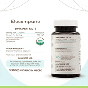 HerbEra Elecampane Capsules, Organic Herbal Dietary Supplement for Respiratory Support, Certified Organic Elecampane (Inula Helenium) Dried Root Capsules, Natural, 60 Capsules
