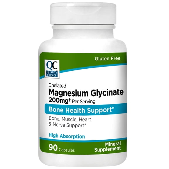 Quality Choice Magnesium Glycinate 200 mg - Bone, Muscle, Heart & Nerve Support, 90 Capsules