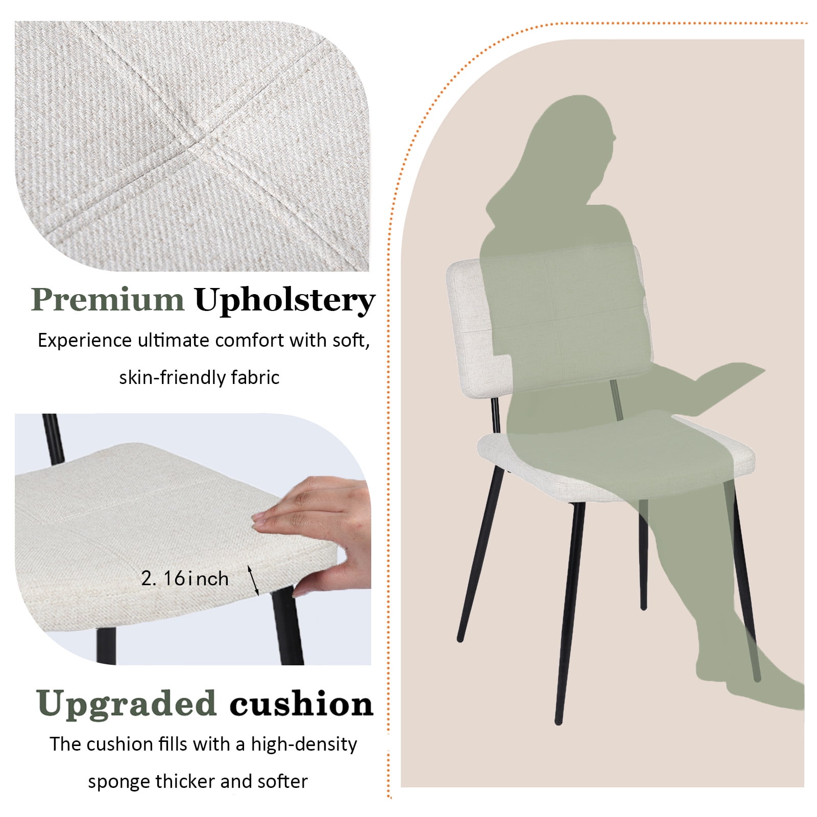 Homy Casa Desk Chairs Set of 4, Upholstered Chairs for Home Office and Remote Workspaces，Beige