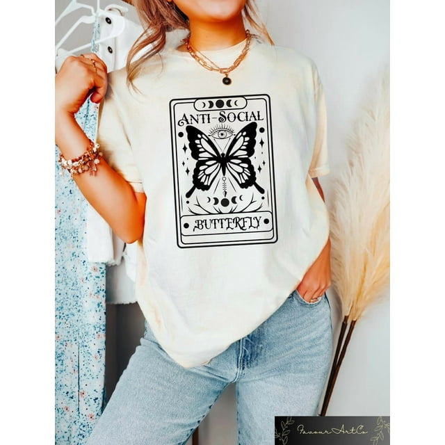 Anti-Social Butterfly Tarot Card Comfort T-Shirt, Metaphysical Graphic Tee, Witchy T-SHIRT - As Picture - M