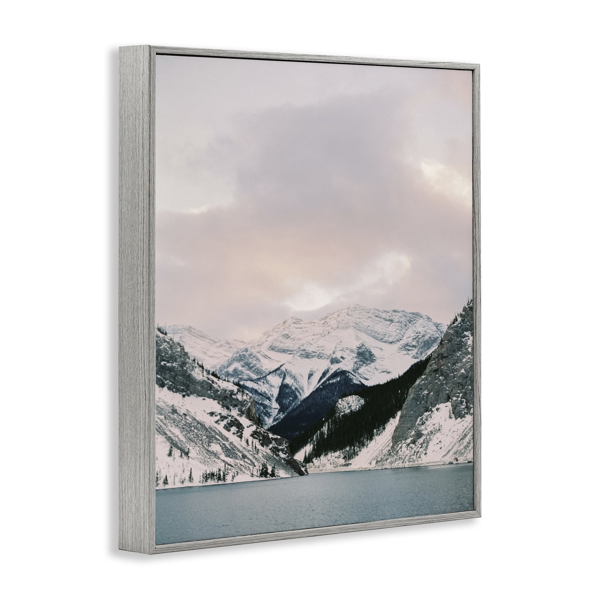 Stupell Industries Snowy Peaks Seascape Landscape Photography Gray Framed Art Print Wall Art, 11 x 14