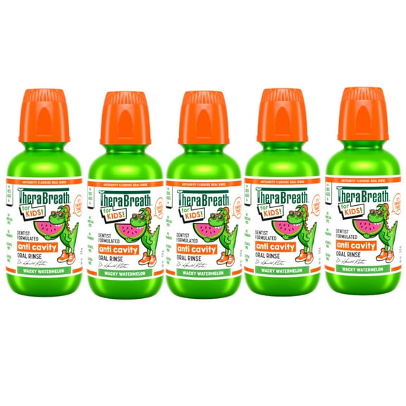 5 Pack - TheraBreath Kids Mouthwash with Fluoride, Organic Wacky Watermelon, Anticavity, 10 fl oz