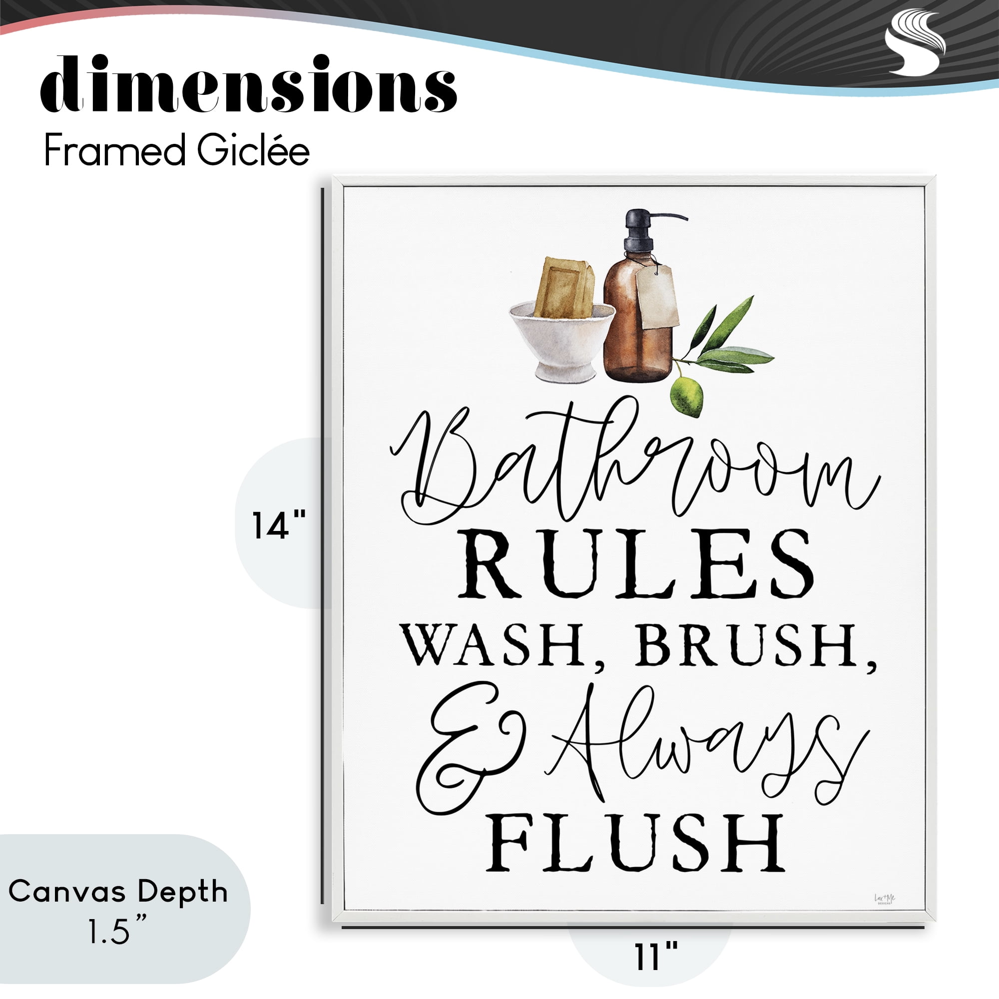 Stupell Industries Wash Brush & Always Flush White Framed Giclee Art, design by Lux + Me Designs