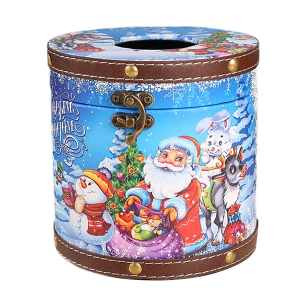 Caja de pañuelos navideña redonda, creativa, decorativa y utilitaria. Mundo de hielo y nieve
