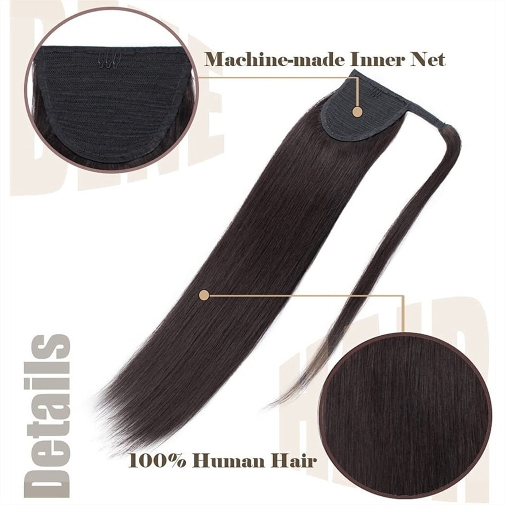 16-26 Inch Ponytail Extension Human Hair #2 Dark Brown Long Straight Wrap Around Ponytail Remy Hair Clip in Hair Extensions Ponytail Hairpiece