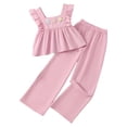 thumbnail image 3 of CUZIBR Girls Teens Stylish Outfits Ruffles Sleeveless Solid Color Floral Print Square Collar Pleated Tank Top High Waist Pants Outfit Casual Fashionable Cozy Trousers,Pink,10-11 Years, 3 of 6