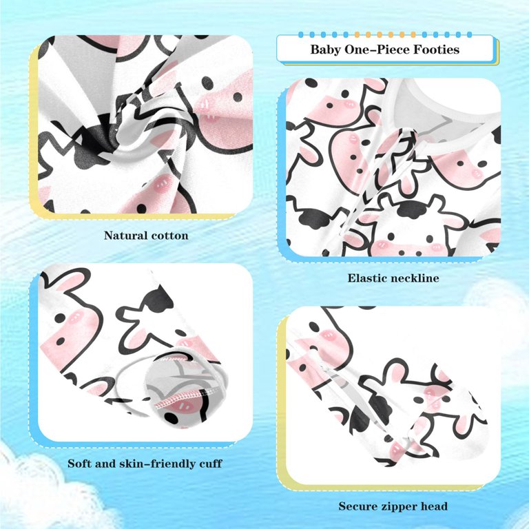 Cow Heart Pattern Baby Sleeper One-Piece Footies Newborn Roomper ...