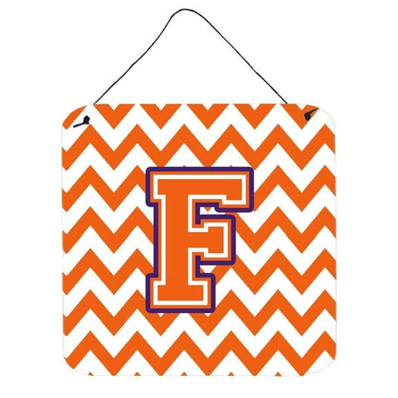Letter F Chevron Orange and Regalia Wall or Door Hanging Prints